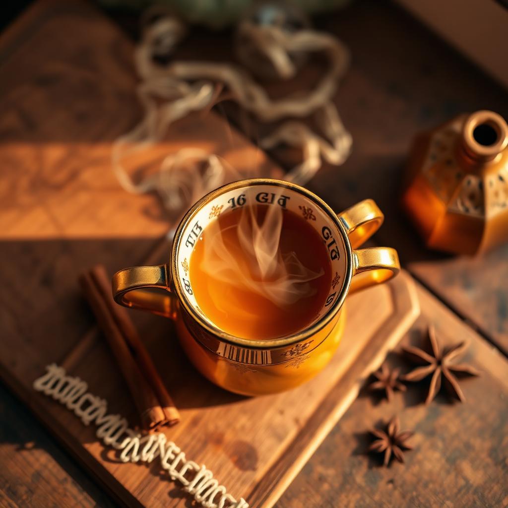 Taza de chai humeante con especias