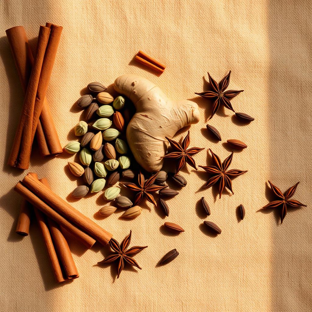 Canela, cardamomo, jengibre y clavo