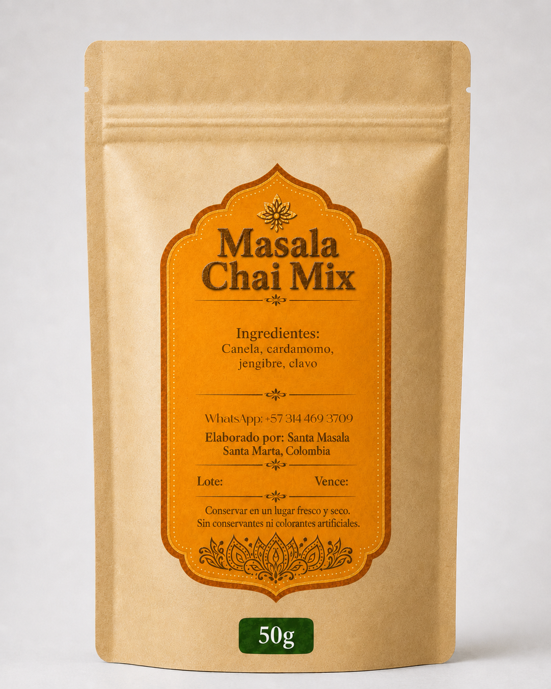 Masala Chai Mix — reverso con ingredientes